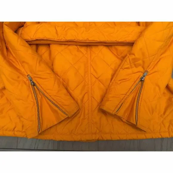 J McLaughlin Orange Quilted Jacket Belted Snap Front Medium Lightweight - Picture 7 of 14